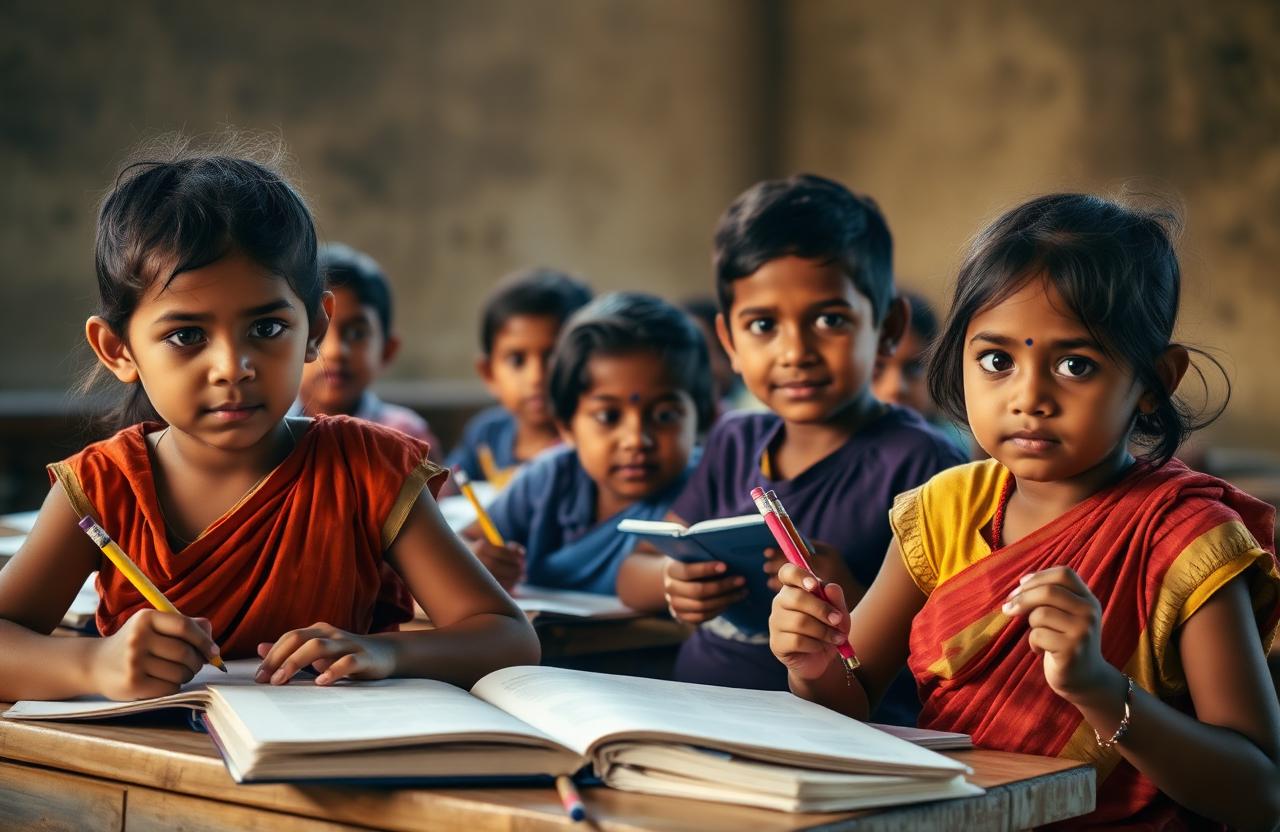 कक्षा में पढ़ते हुए बच्चे