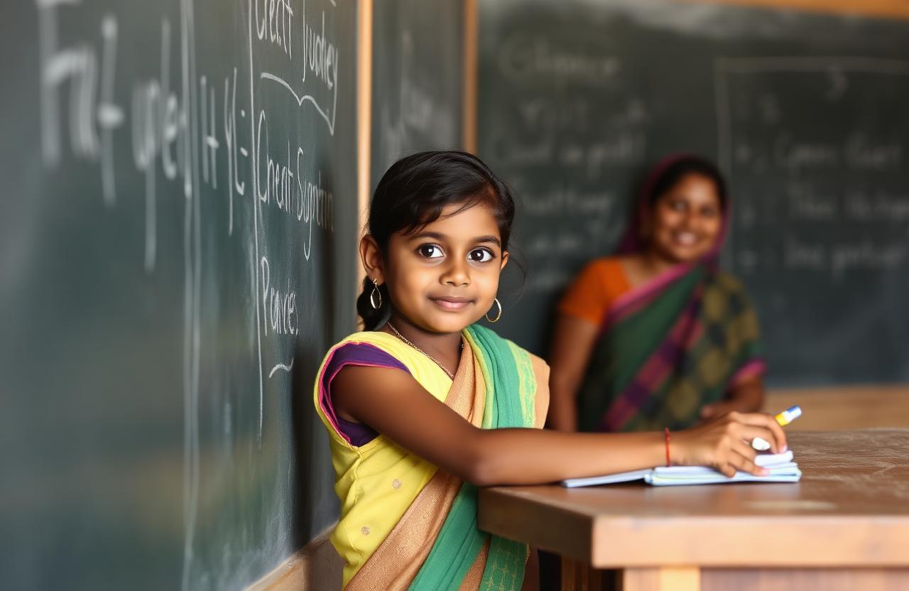 ब्लैकबोर्ड पर लिखती बच्ची